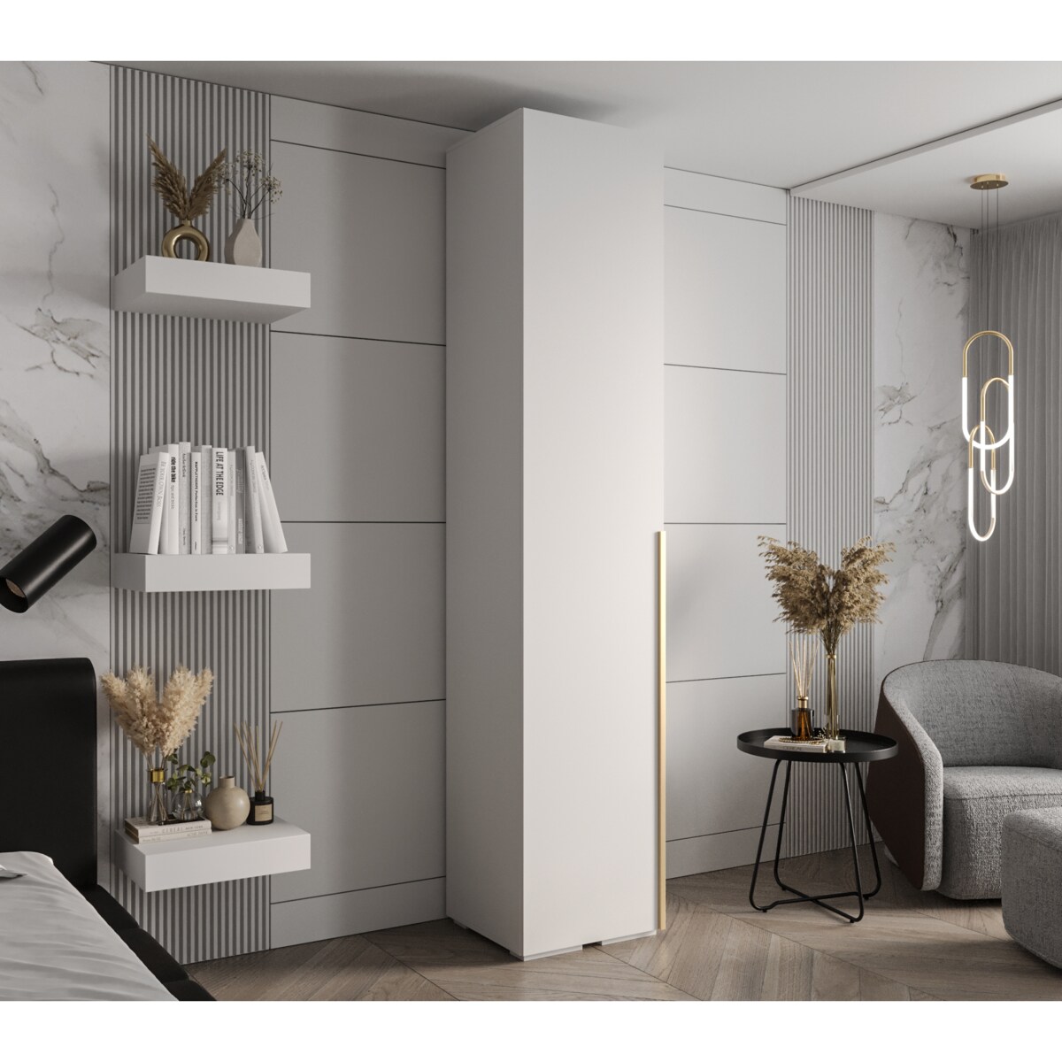 Szafa ubraniowa Garderoba INOVA 1 0,5SZ Biały+Złoty
