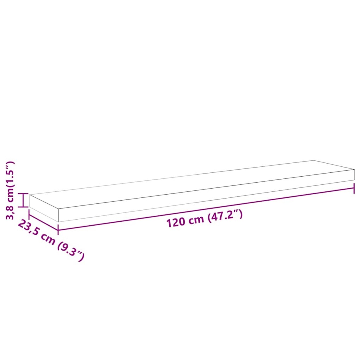 vidaXL Półka ścienna, wysoki połysk, czarna, 120x23,5x3,8 cm, MDF