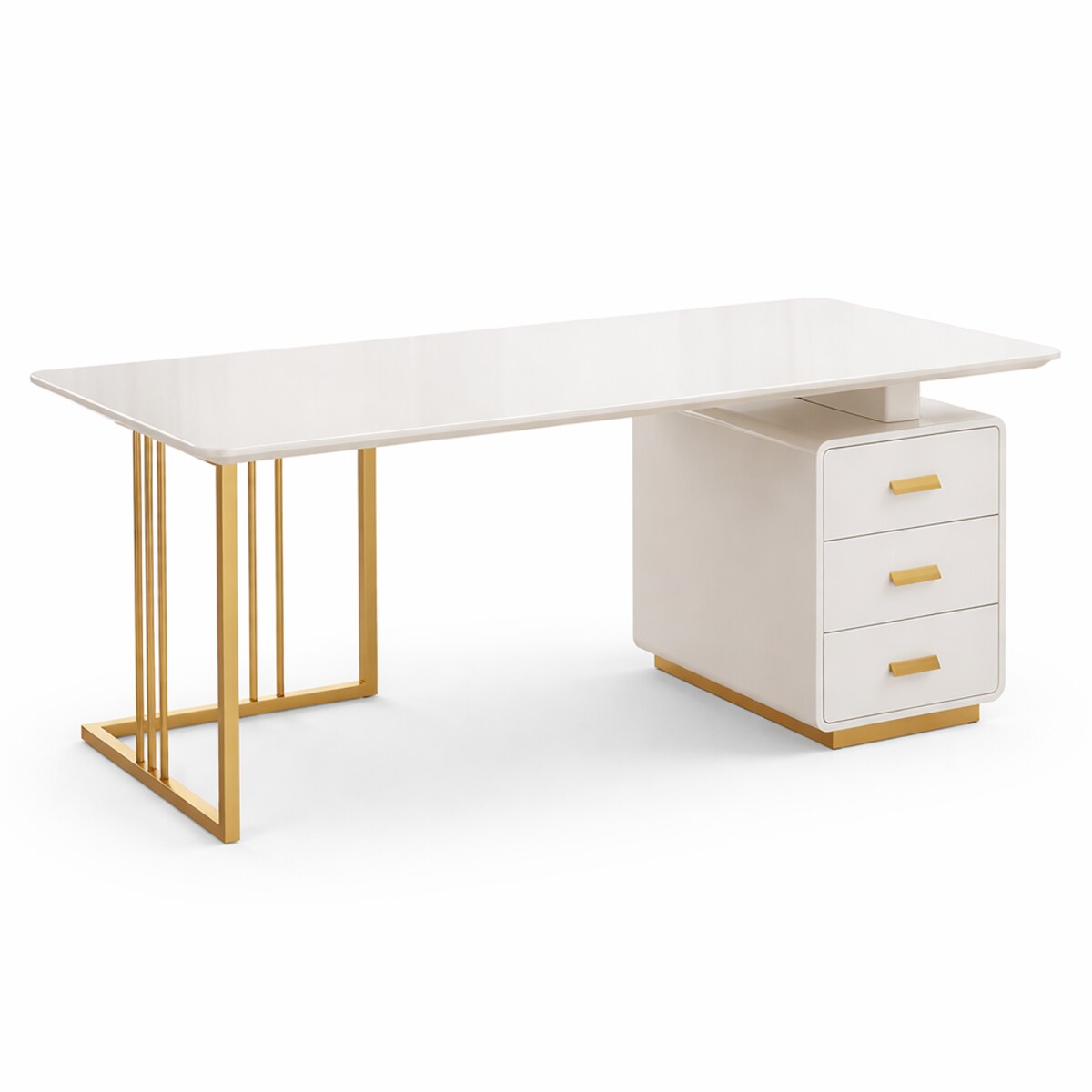 Białe złote biurko ze stali nierdzewnej Avenis Premium 140x70x75