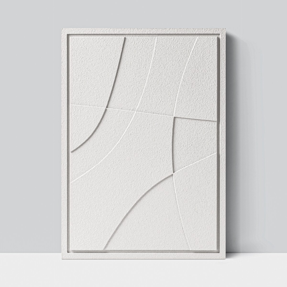Obraz 3D 50x70cm Abstract II – Dekoracja Ścienna z Tynku Naturalnego, Bianco, Minimalistyczny Relief