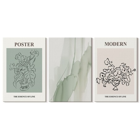 Zestaw 3 dużych obrazów na płótnie - Kwiaty w nowoczesnym wazonie - zielony