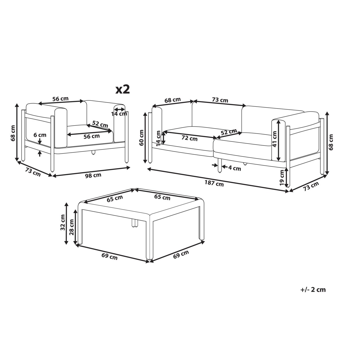 Zestaw ogrodowy ze stolikiem dla 4 osób FERRETTI Jasnobeżowy