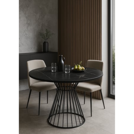 Okrągły stół Reo do salonu z metalową podstawą, blat 75 cm- ciemny marmur