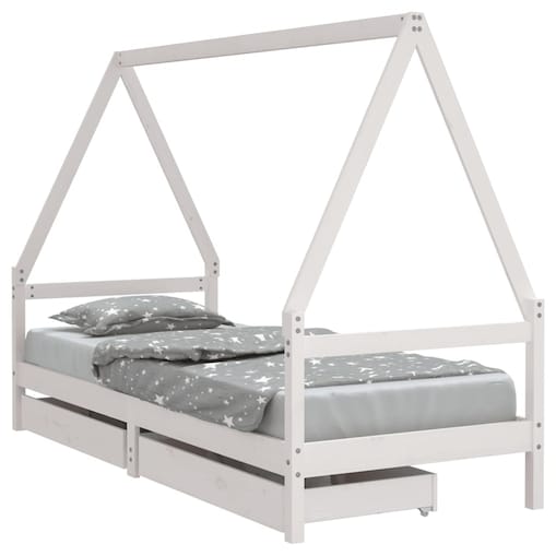 vidaXL Rama łóżka dziecięcego z szufladami, biała, 90x200 cm, sosnowa