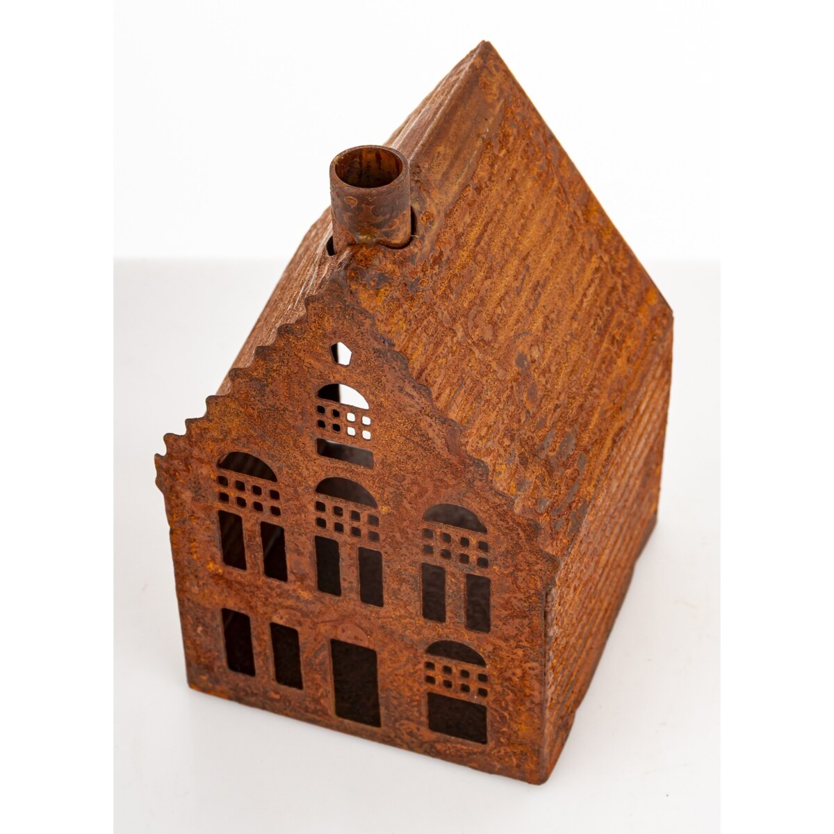 Dekoracja - domek metalowy rdzawy 11,5x7,5x7,5 cm RUGGINE karbowany