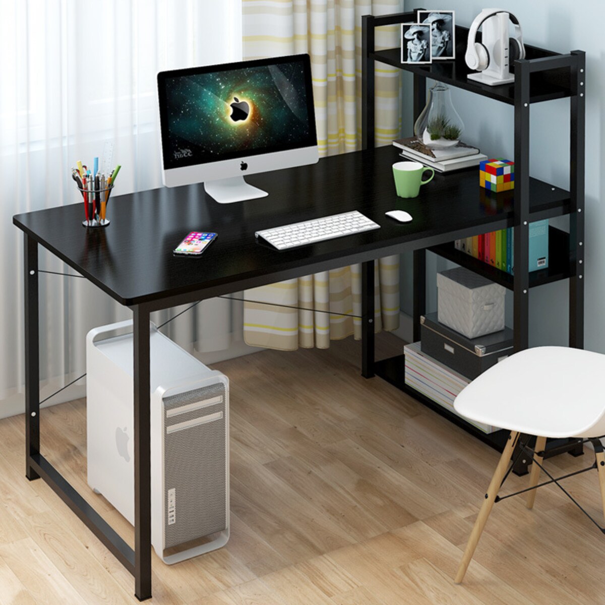 Biurko Komputerowe Stolik Loft Czarne Młodzieżowe Z Regałem Półkami 120 Cm