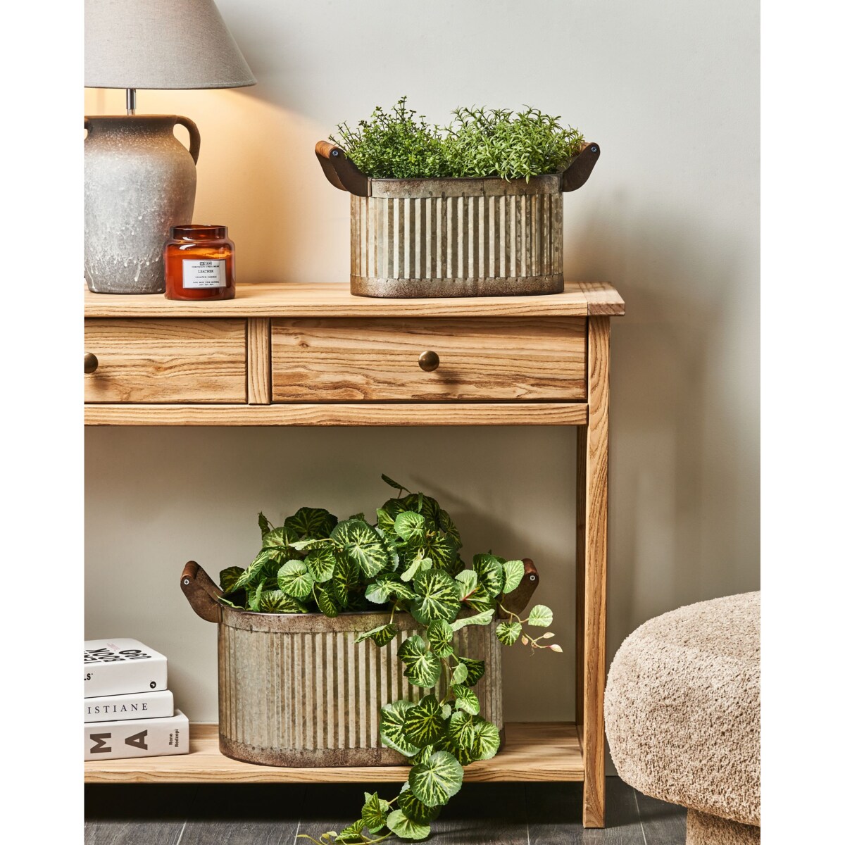 Zestaw 2 doniczek TULIPE Metal 31/41 cm Szary