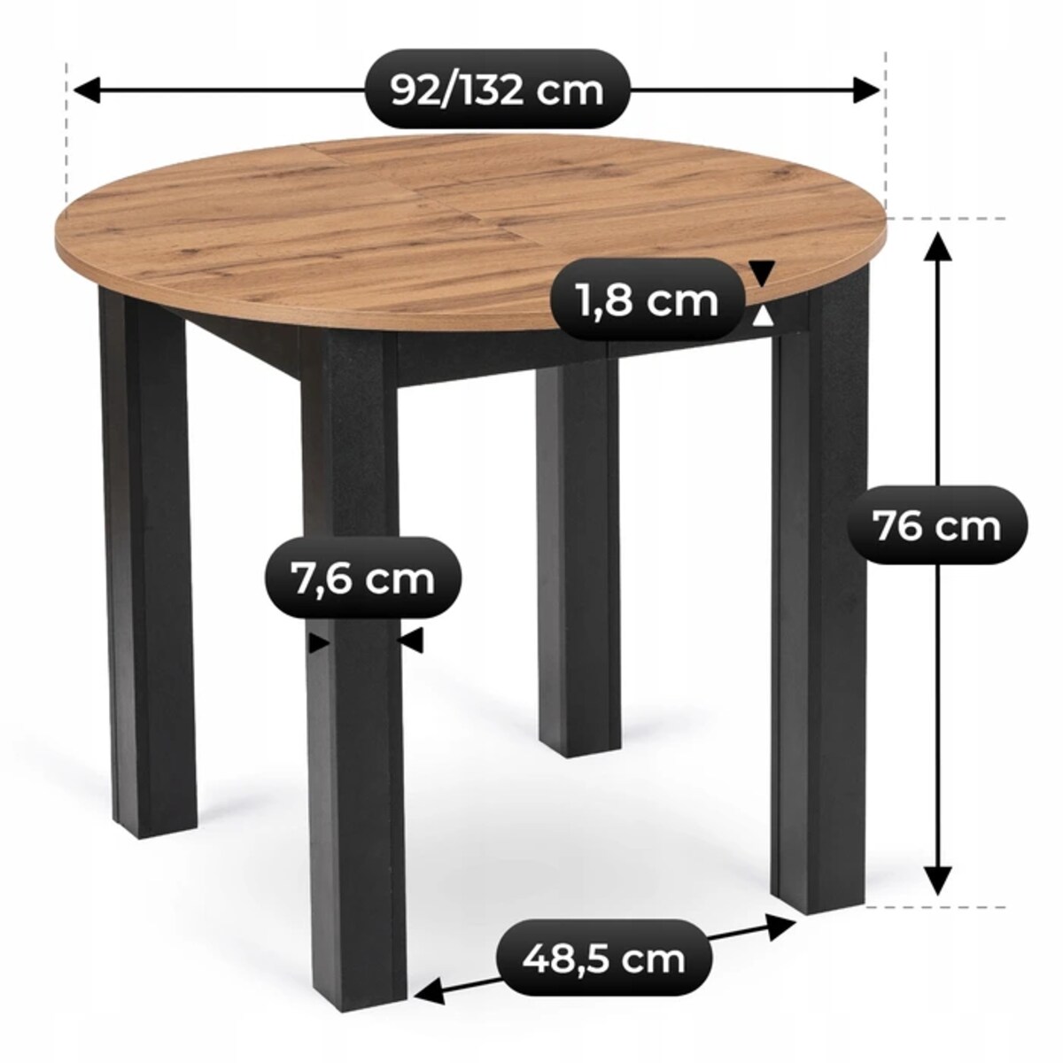 Stół okrągły rozkładany do jadalni dąb craft 92-132 cm HARRY