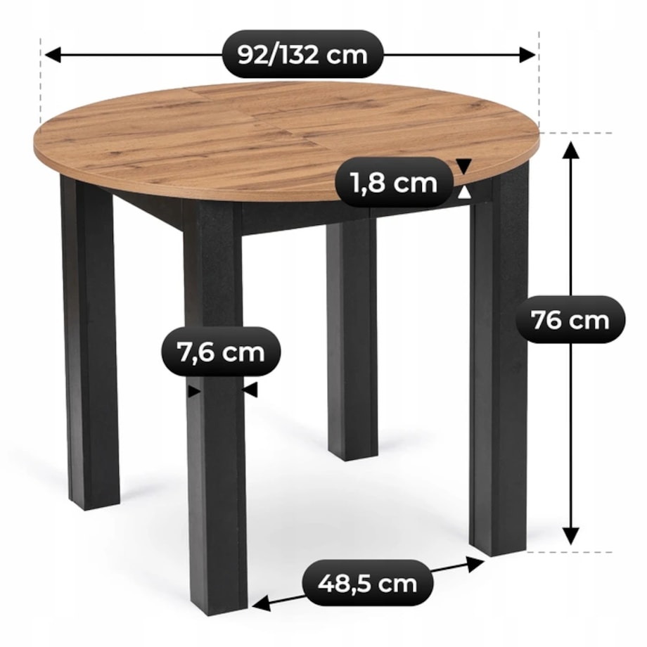Stół okrągły rozkładany do jadalni dąb craft 92-132 cm HARRY