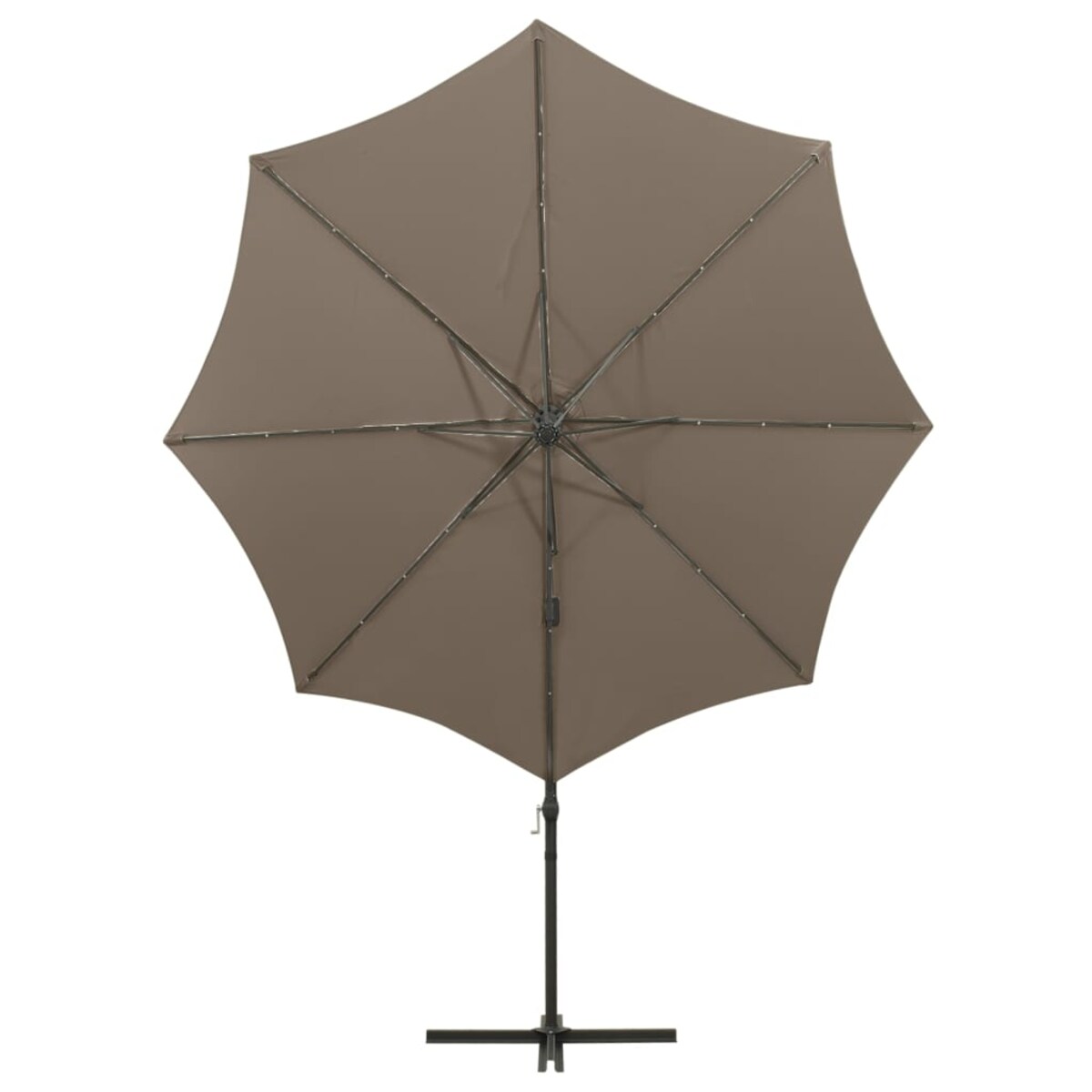 vidaXL Parasol wiszący z lampkami LED i słupkiem, 300 cm, taupe