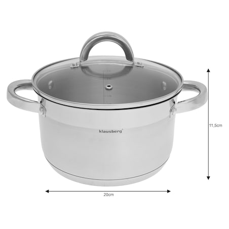 Garnek stalowy z pokrywką indukcja gaz 3.5L 20cm KLAUSBERG
