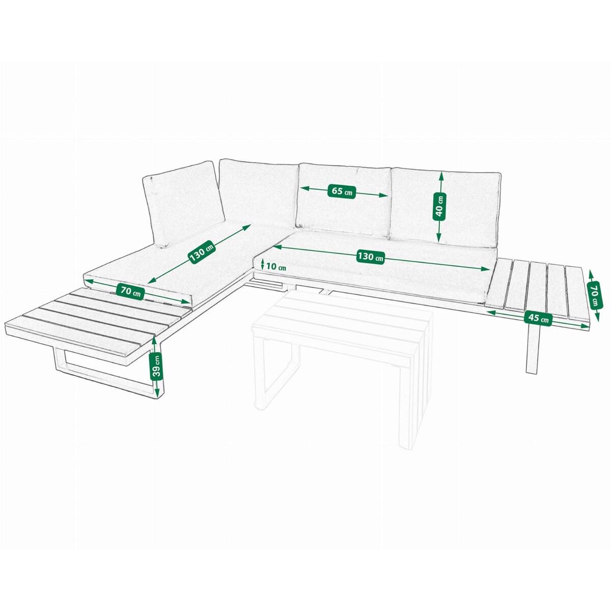 Modułowy zestaw mebli ogrodowych z aluminium