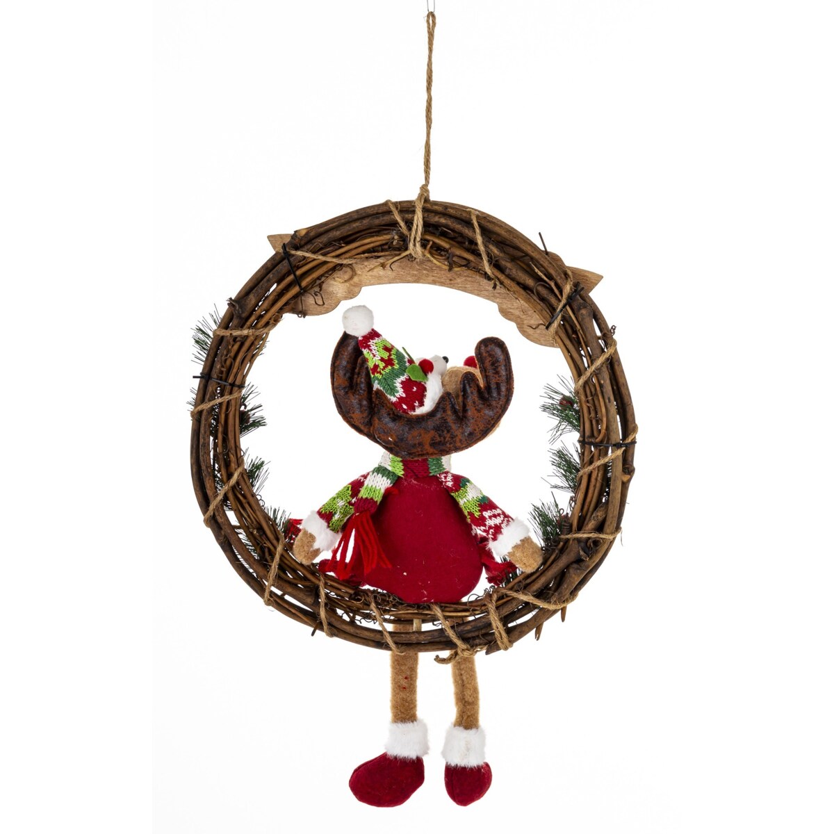 Dekoracja - figurka renifer w kole w czerwonym ubranku 47x33x10 cm