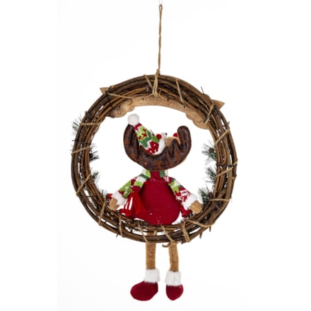Dekoracja - figurka renifer w kole w czerwonym ubranku 47x33x10 cm