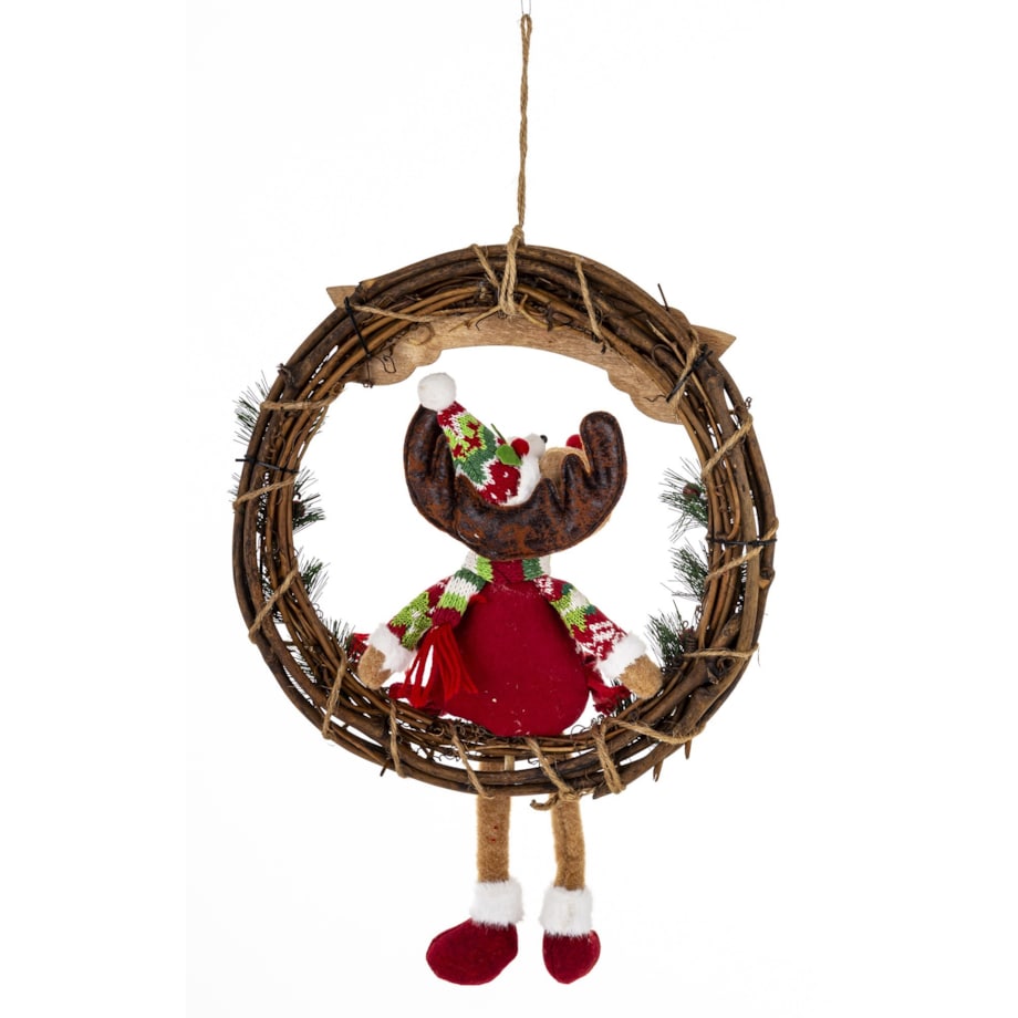 Dekoracja - figurka renifer w kole w czerwonym ubranku 47x33x10 cm