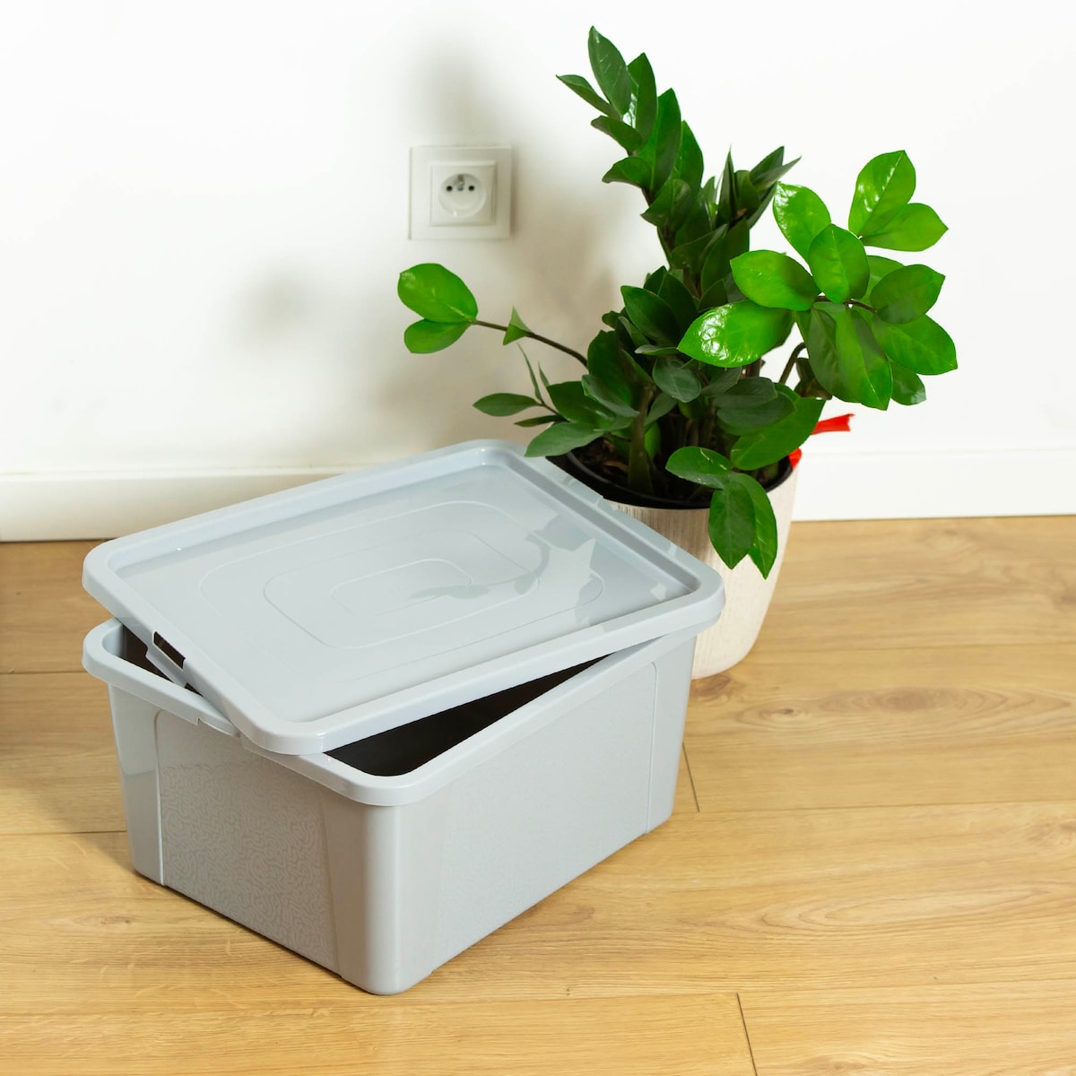 Pojemnik Plastikowy Z Pokrywą Duży Zamykany Pudełko Box Szary 20L