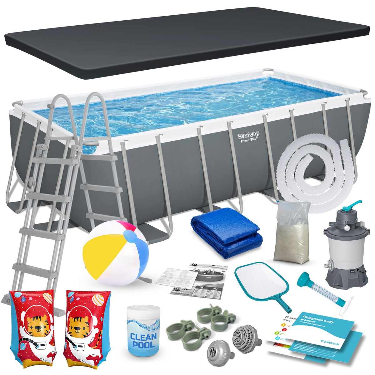 Basen ogrodowy stelażowy 488x244 Bestway 17w1 full