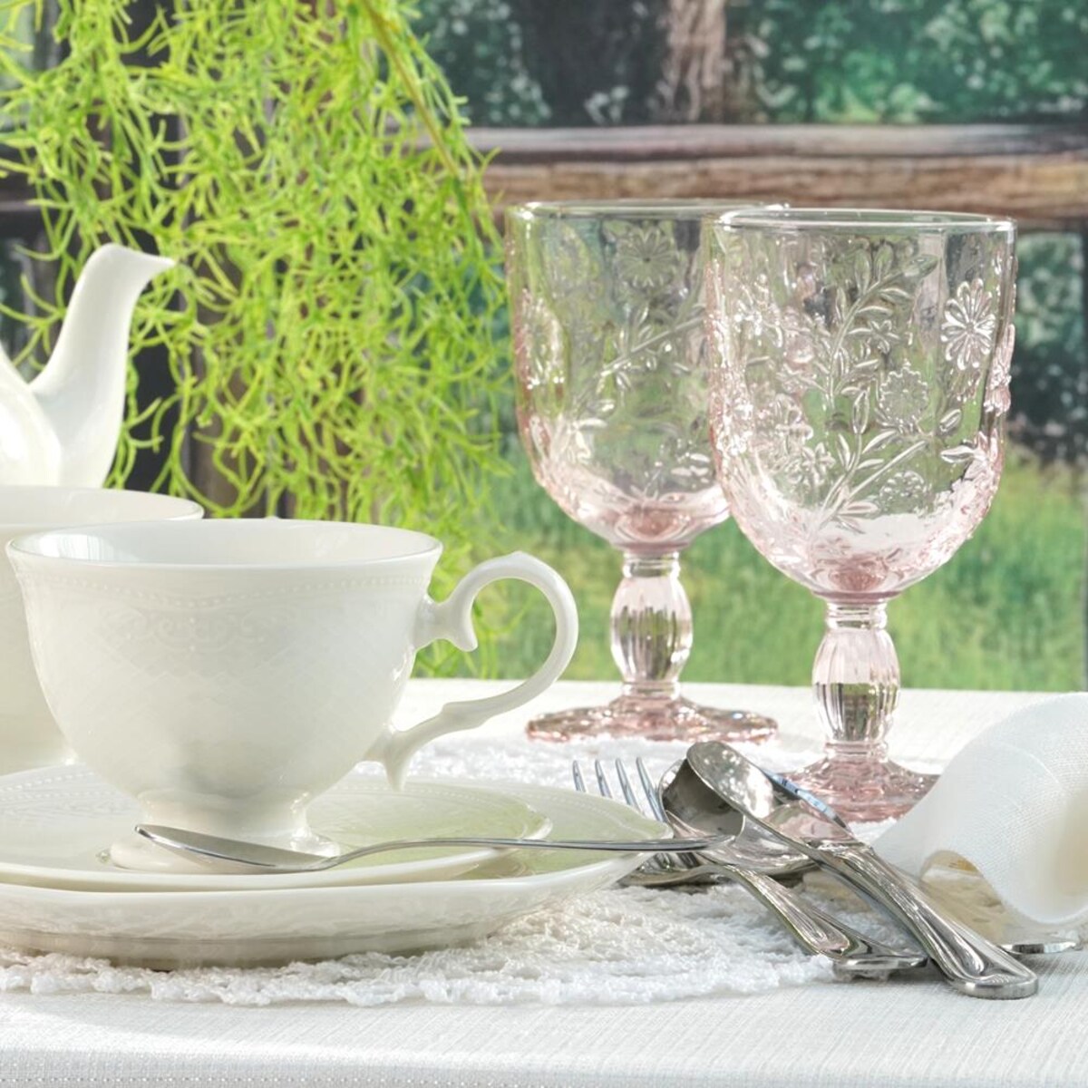 VILLA ITALIA Kieliszki do wody różowe 280 ml 6 sztuk MERIDA