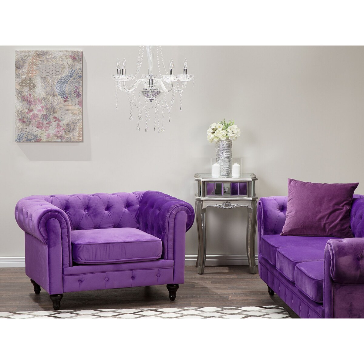 Fotel welurowy fioletowy CHESTERFIELD