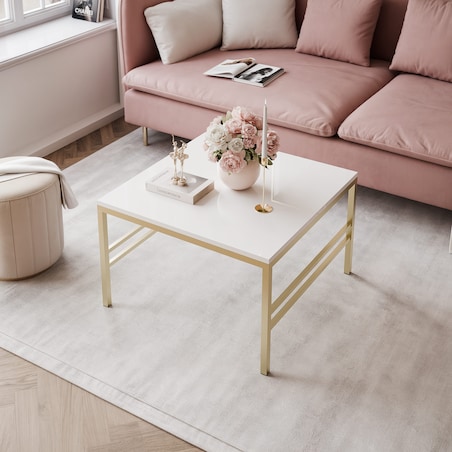 Stolik kawowy BIAŁY POŁYSK blat, ZŁOTY stelaż 70cm FORMA