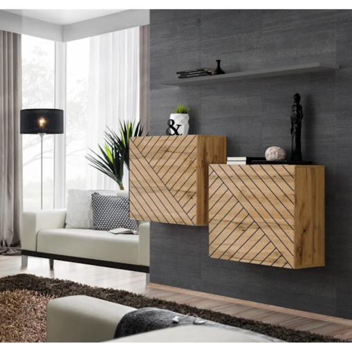 Meblościanka SWITCH LAMEL SB1 dąb wotan/szara