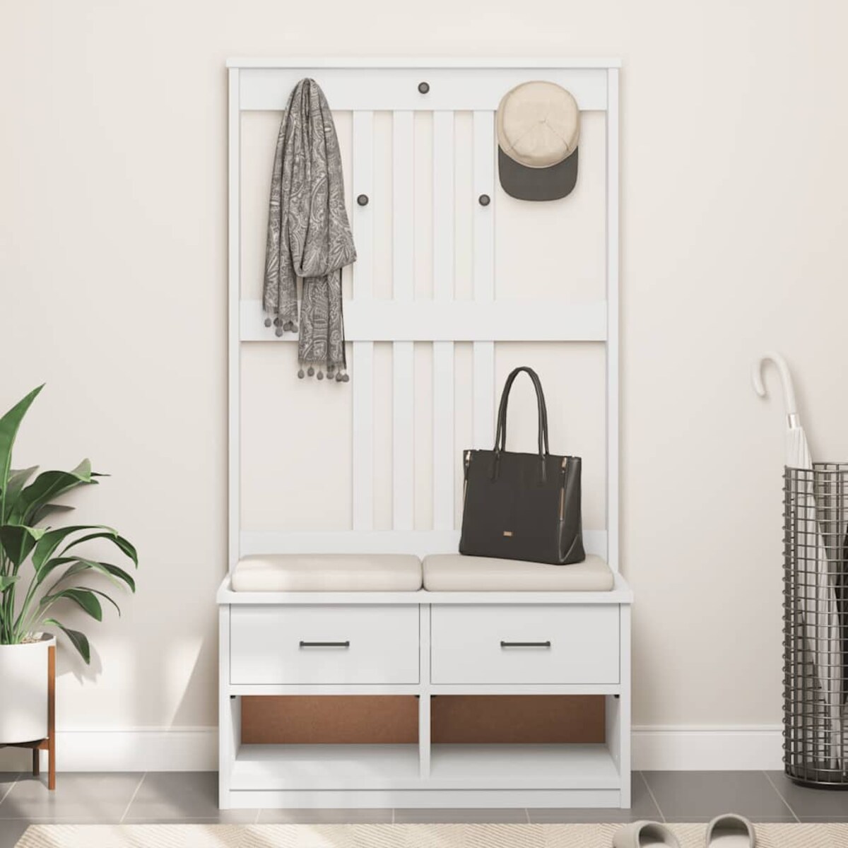 vidaXL Drzewko do przedpokoju „SANDNES” białe lite drewno sosnowe