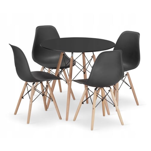 Zestaw Stół Do Jadalni Kuchni Salonu Biura Okrągły Todi 80 Cm Czarny + 4 Krzesła Osaka Czarne