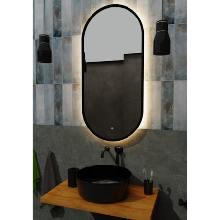 Lustro owalne LED z poświatą i włącznikiem - czarne - 55/90 cm