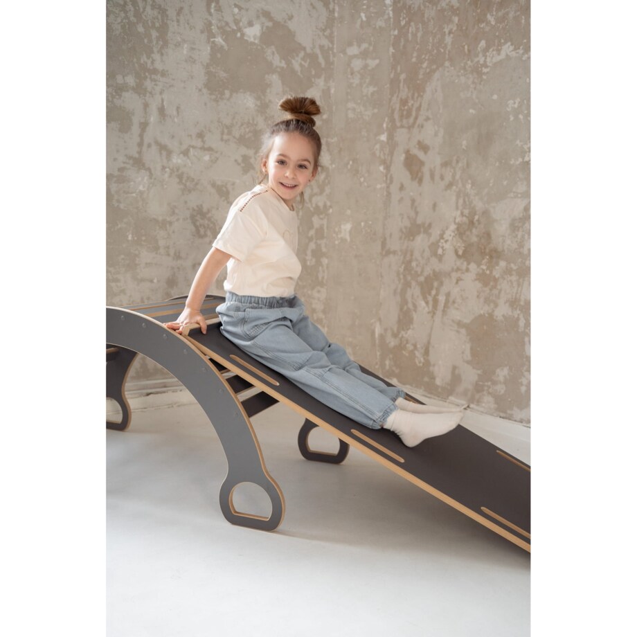 DUŻY bujak montessori + DUŻA zjeżdżalnia DRABINKA - szary