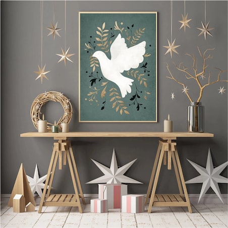 Poster Story, Plakat, Obraz - Gołąbek Pokoju na Zielonym Tle, wymiary 50 x 70 cm