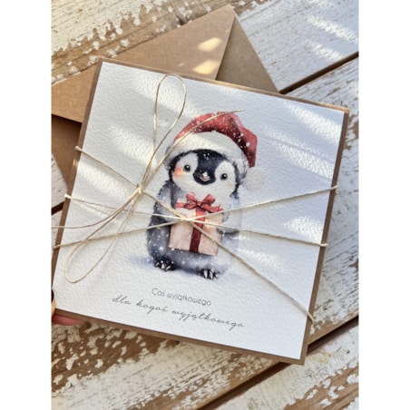 Kartka świąteczna ręcznie robiona na Boże Narodzenie z pingwinkiem 2