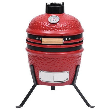vidaXL Ceramiczny grill kamado z wędzarnią, 2-w-1, 56 cm, czerwony