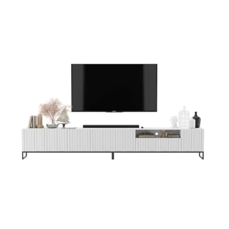 Szafka RTV Glamour Nowoczesna Komoda RTV Ryflowane Fronty Loft Biały Mat 300 cm