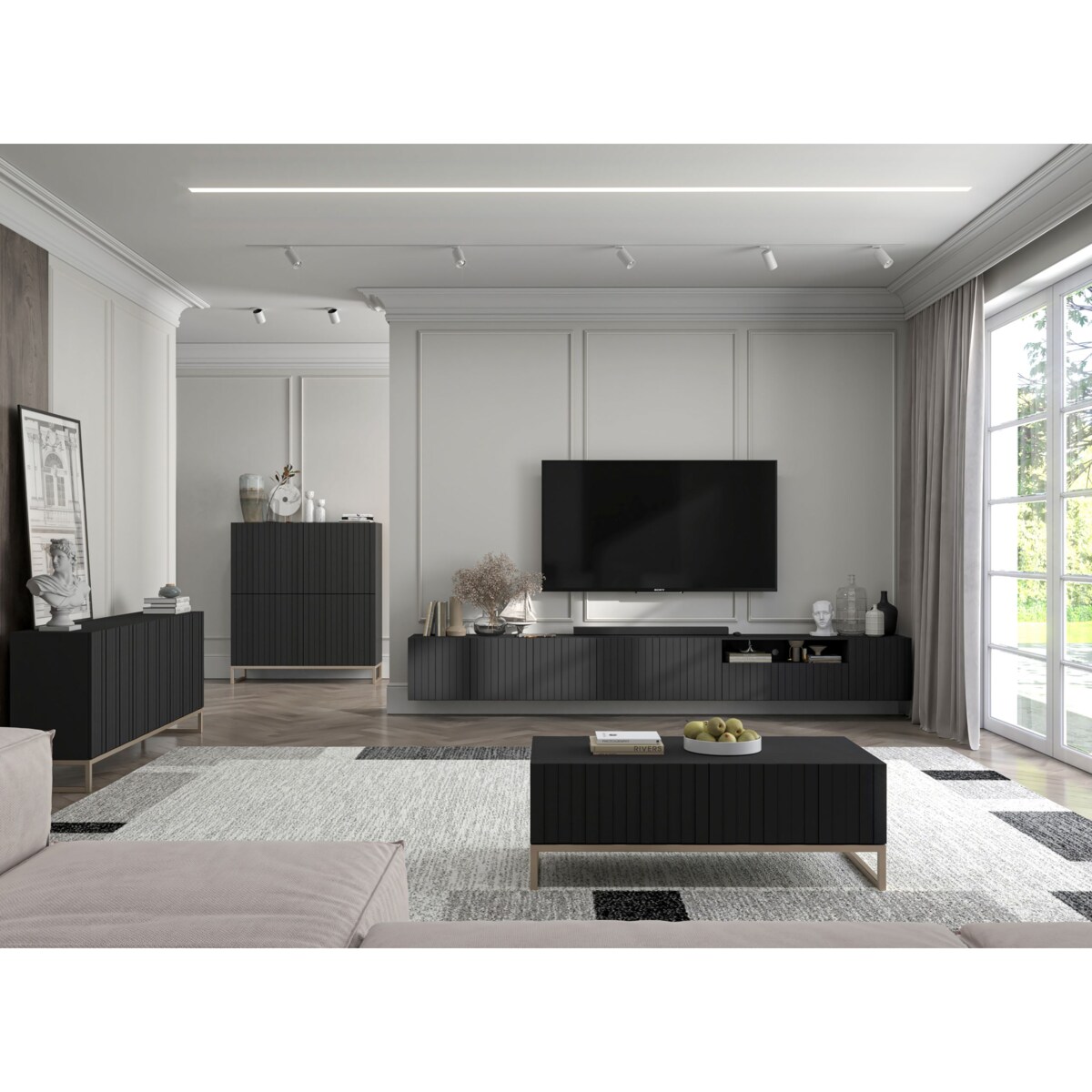 Szafka RTV wisząca Glamour Nowoczesna Komoda RTV Czarny Mat 150 cm