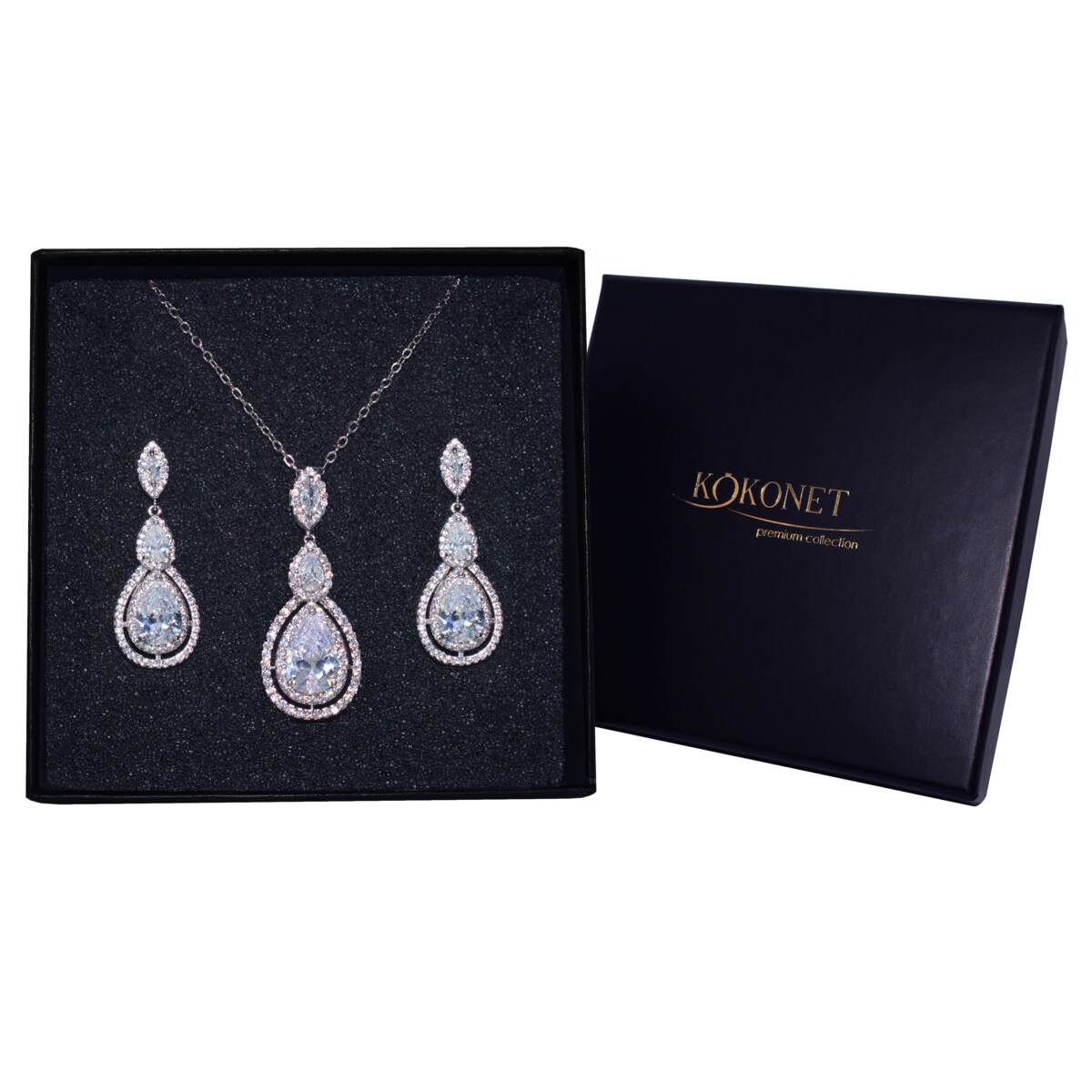 Komplet eleganckiej srebrnej biżuterii ślubnej