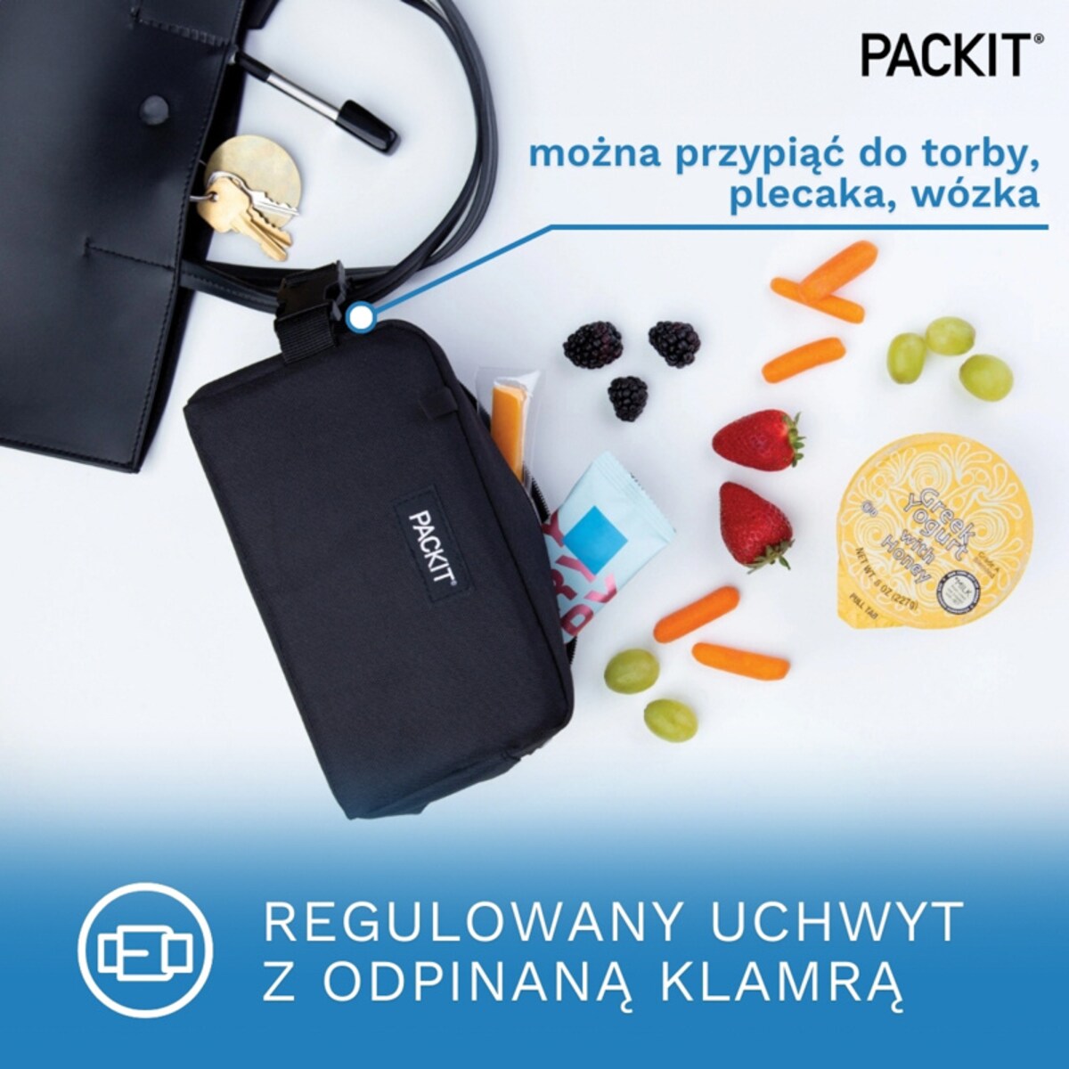 Torba termiczna na jedzenie z uchwytem – mała torba termoizolacyjna na lunch 340 ml czarna, PACKIT