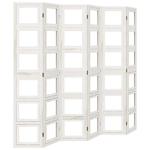 vidaXL Parawan pokojowy, 6-panelowy, biały, lite drewno paulowni