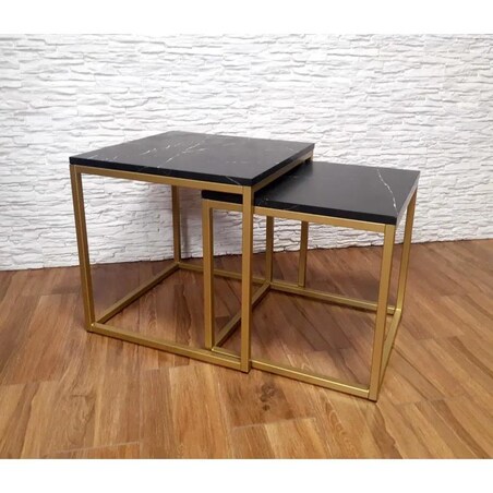 Stolik kawowy 2w1 CUBE marmur czarny/złoty