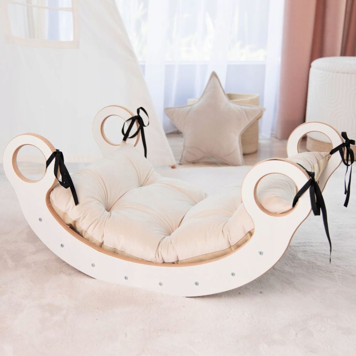 Zestaw BUJAK MONTESSORI Poduszka Beż+Ścianka + Krzesło Blat Zjeżdżalnia CE