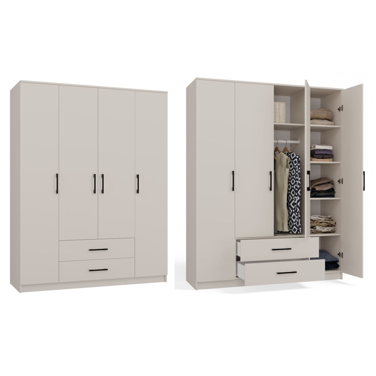 SZAFA ROMANA 160 BEZ LUSTRA 2 SZUFLADY 160CM KASZMIR BEŻ