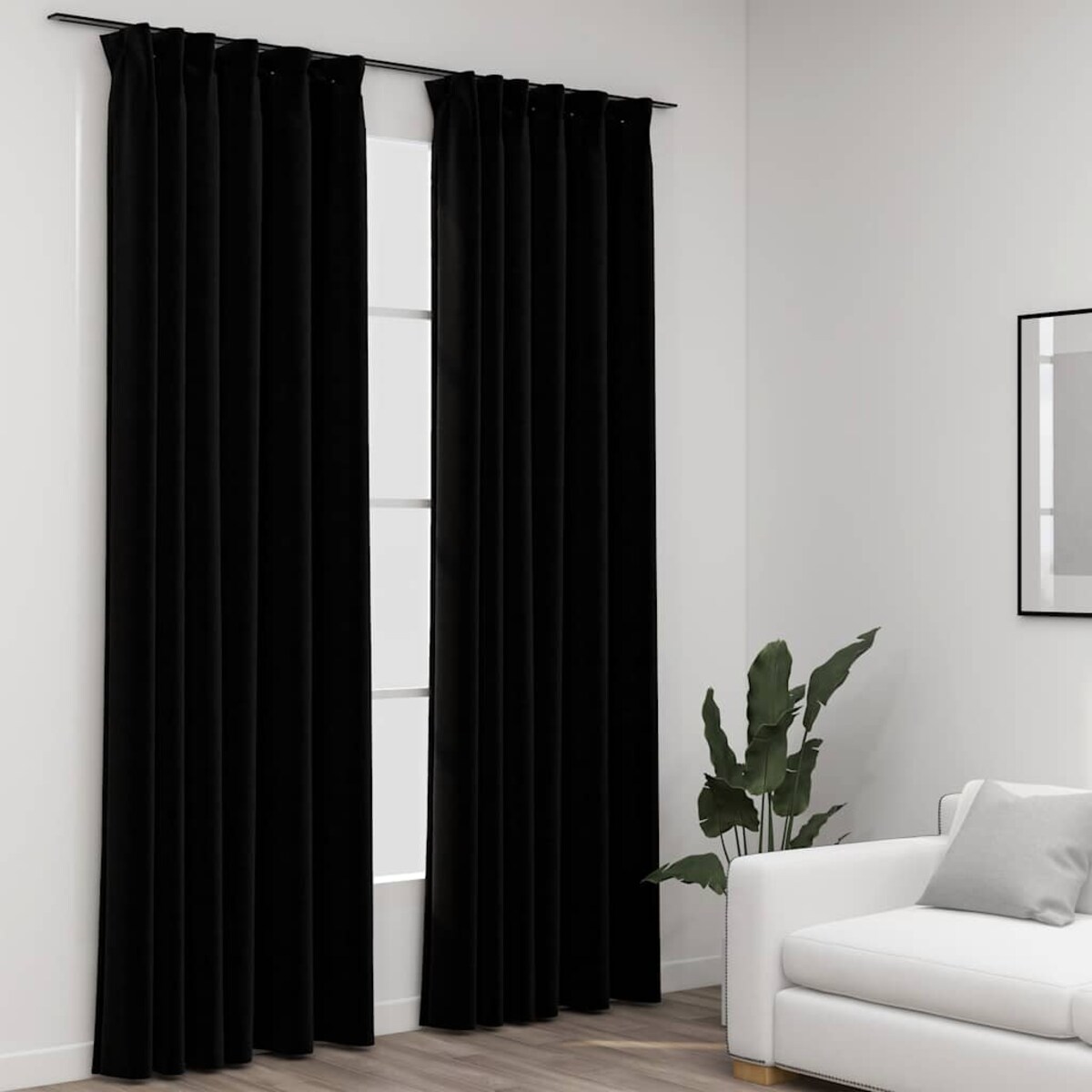 vidaXL Zasłony stylizowane na lniane, 2 szt., czarne, 140x245 cm