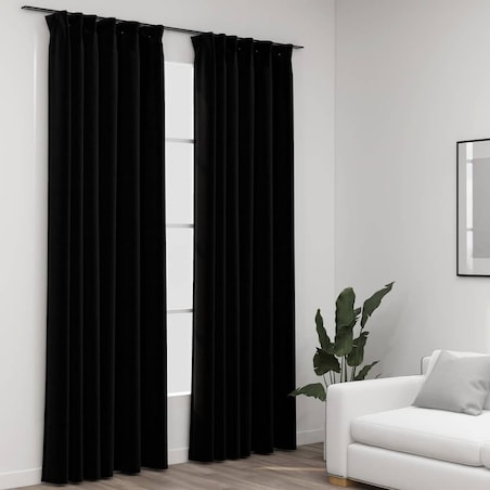 vidaXL Zasłony stylizowane na lniane, 2 szt., czarne, 140x245 cm