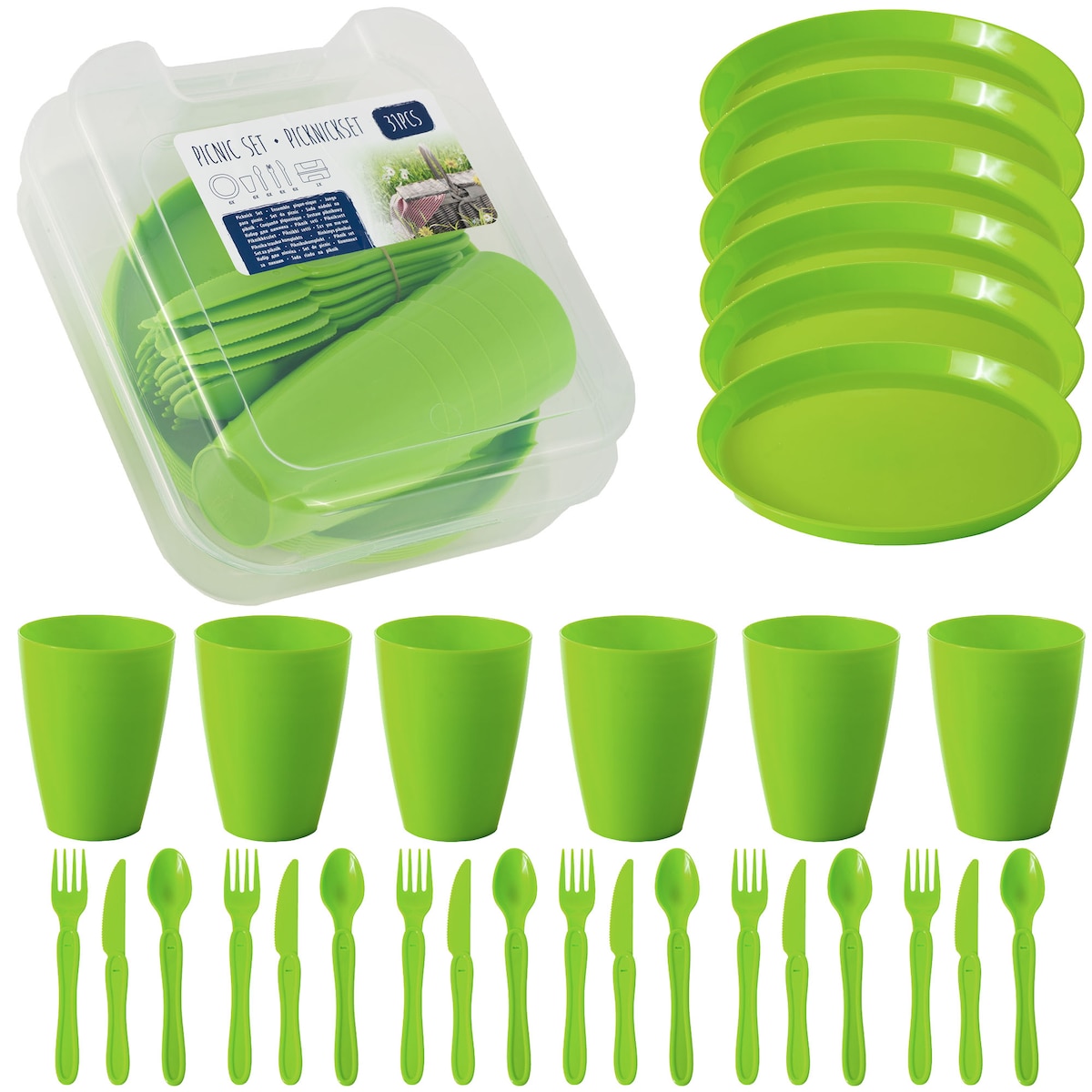 Zestaw Piknikowy W Pudełku 6 Osób 31 Elementów Kubki Talerze Sztućce