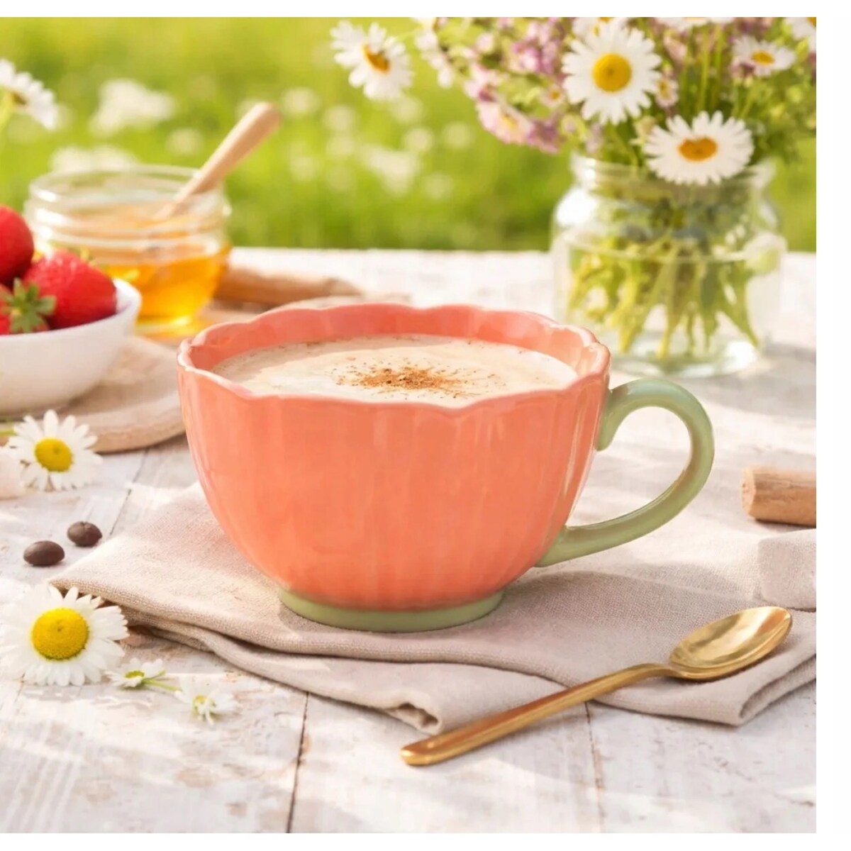 2x Filiżanka kubek do kawy i herbaty ceramiczna Kwiat koralowy 350 ml