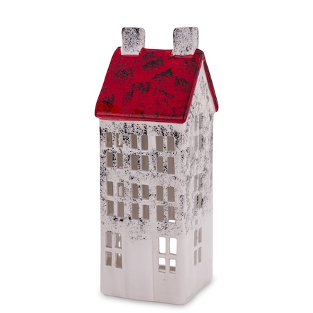 Domek ceramiczny biały z czerwonym dachem, 25x9x9 cm KEDOM