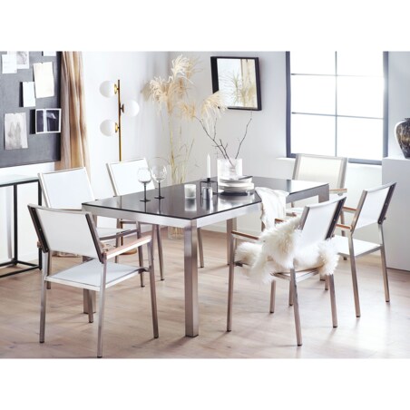 Zestaw ogrodowy stół granitowy czarny i 6 krzeseł białych GROSSETO