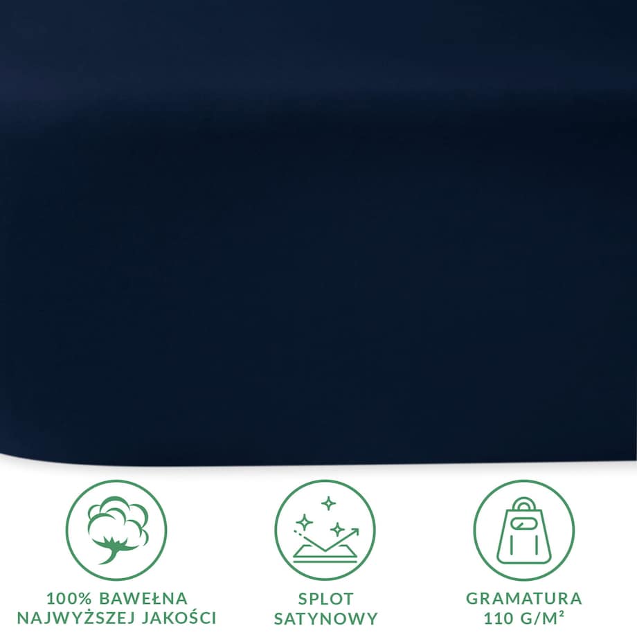Prześcieradło satynowe bez gumki 160x220 kolor ciemny granat