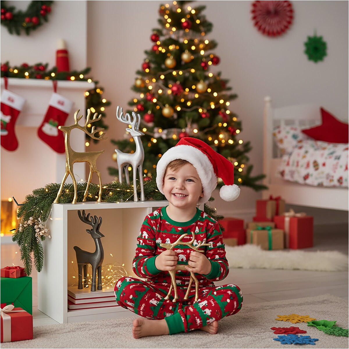 Renifer Figurka Świąteczna Stojąca Dekoracja Ozdoba Złoty 15X16 Cm