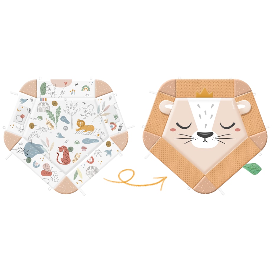 Mata edukacyjna interaktywna Lew dla niemowląt dwustronna składana XXL 5w1 Nukido