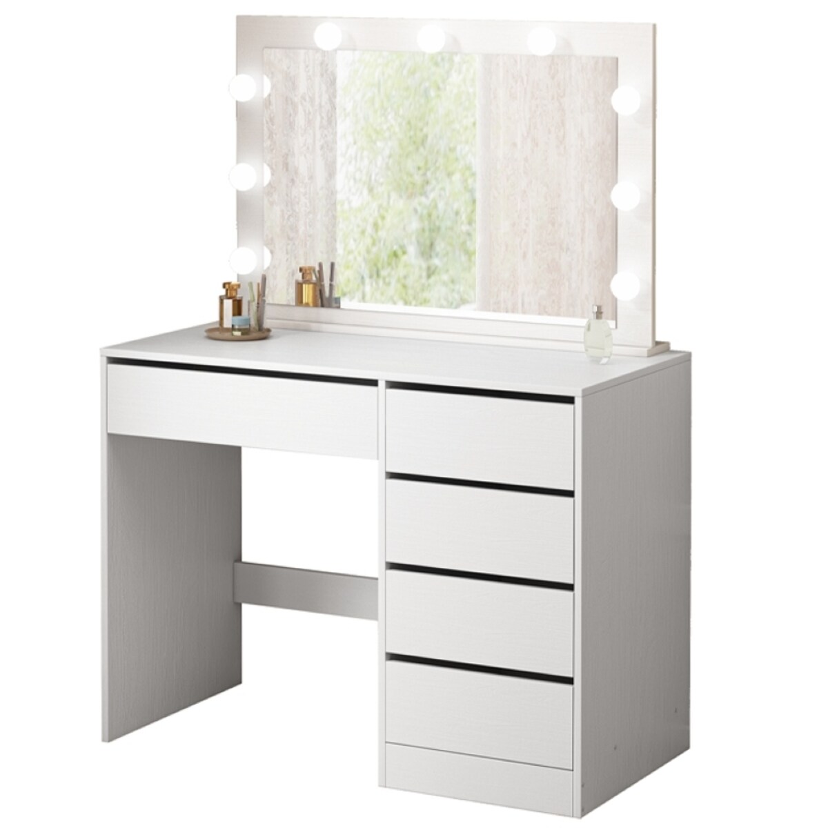 Toaletka kosmetyczna makijażu wizażu z lustrem led nowoczesna glamour biała